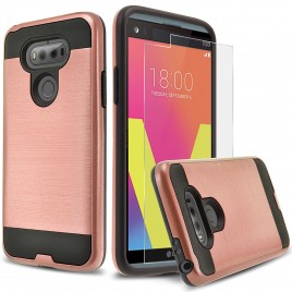 LG V20 Case, 2-Piece Style Hybrid Shockproof Hard Case Cover with [Premium Screen Protector] Hybird Shockproof And Circlemalls Stylus Pen (Rose Gold)